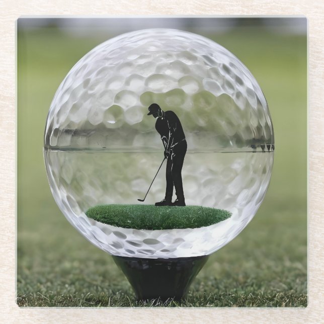 Glass Golf Ball With Golf Player Inside, Coaster (Front)