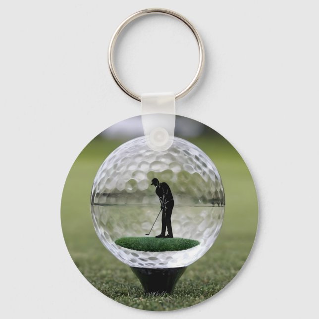 Glass Golf Ball With Golf Player Inside, Keychain (Front)
