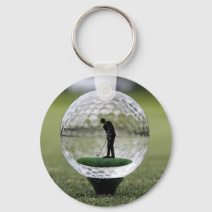 Glass Golf Ball With Golf Player Inside, Keychain