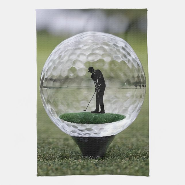Glass Golf Ball With Golf Player Inside, Kitchen Towel (Vertical)
