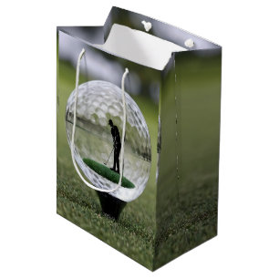 Glass Golf Ball With Golf Player Inside, Medium Gift Bag