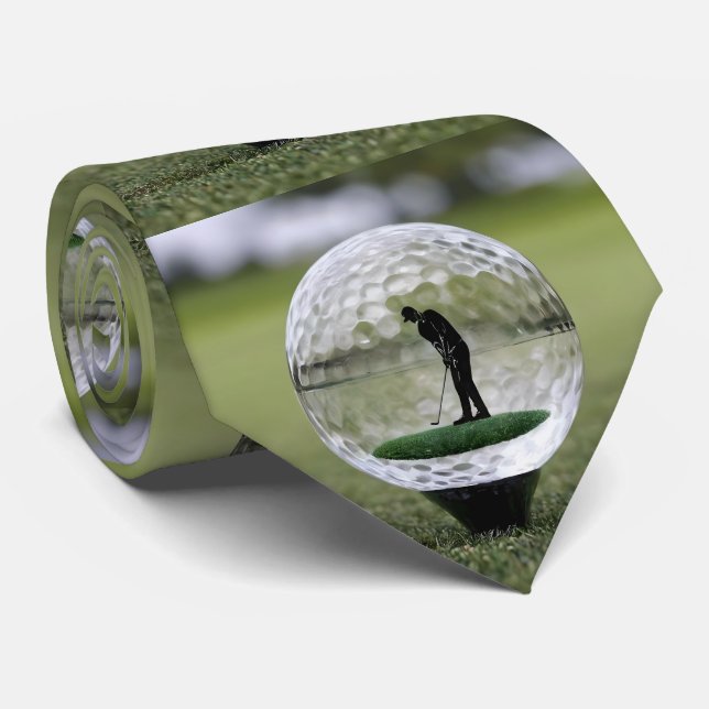 Glass Golf Ball With Golf Player Inside, Neck Tie (Rolled)
