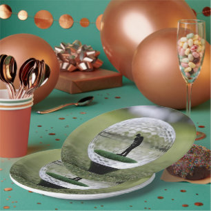 Glass Golf Ball With Golf Player Inside, Paper Plates