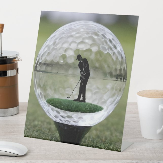 Glass Golf Ball With Golf Player Inside, Pedestal Sign (In SItu)