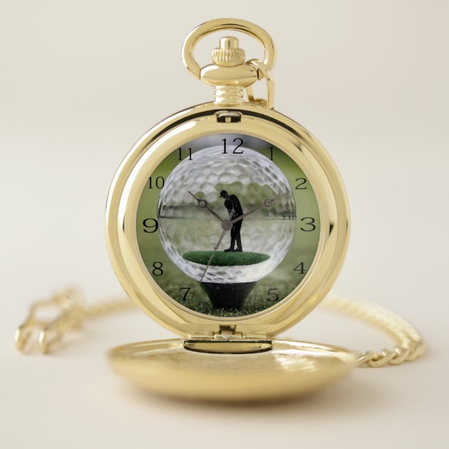 Glass Golf Ball With Golf Player Inside, Pocket Watch (Inside)