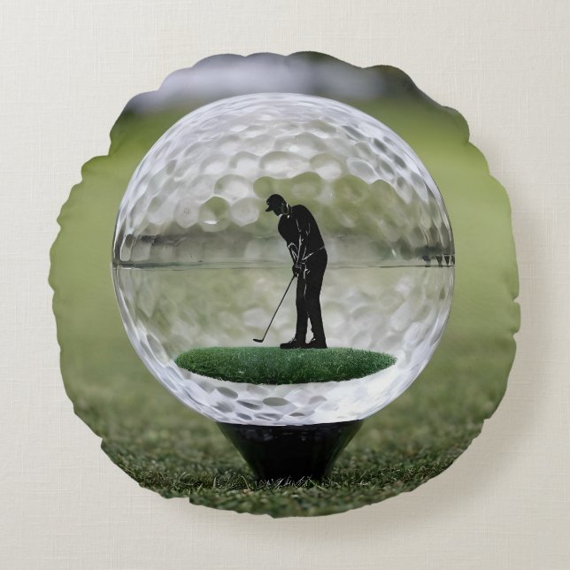 Glass Golf Ball With Golf Player Inside, Round Pillow (Front)