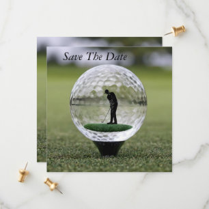 Glass Golf Ball With Golf Player Inside, Save The Date