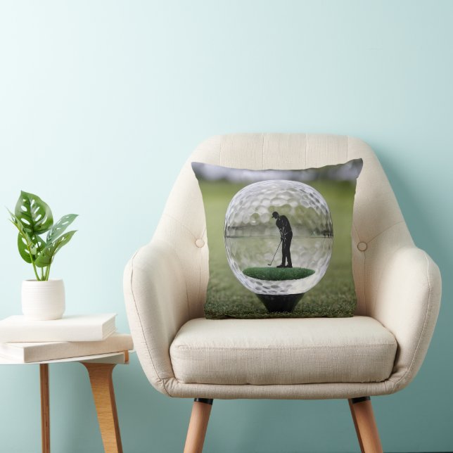 Glass Golf Ball With Golf Player Inside, Throw Pillow (Chair)