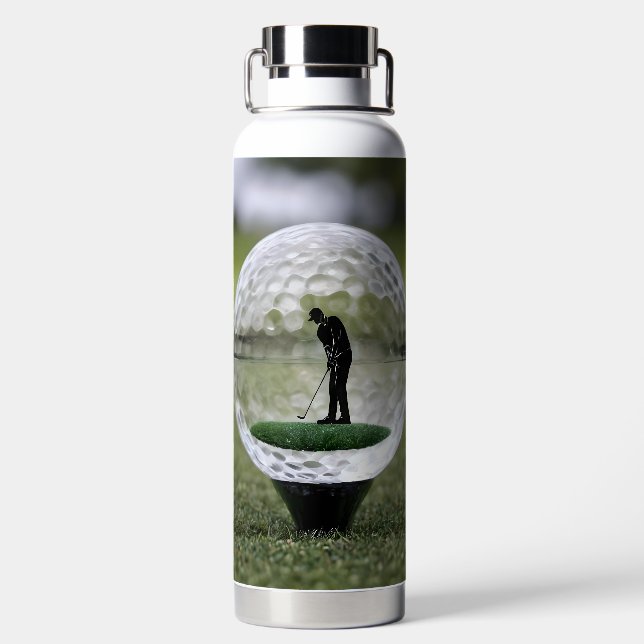 Glass Golf Ball With Golf Player Inside, Water Bottle (Back)