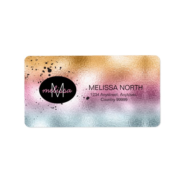 Glass Gradient and Splatter Monogram Pink ID444 Label (Front)