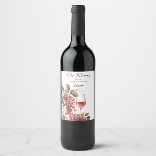 Glass Grape Vine Vineyard Winery Watercolor  Wine Label