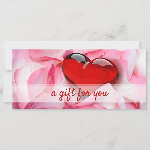 Glass Heart Valentines Day Rose Petals Gift Card