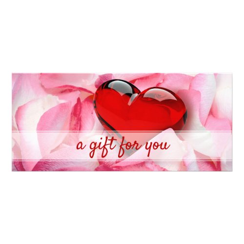 Glass Heart Valentines Day Rose Petals Gift Card