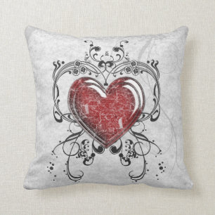 Glass Heart with Ornaments Throw Pillow
