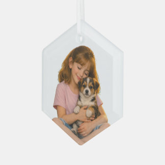 Glass Hexagon Ornament – Childhood Puppy Memory