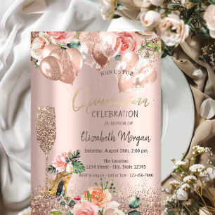 Glass,High Heels,Roses,Balloons Quinceañera Invitation