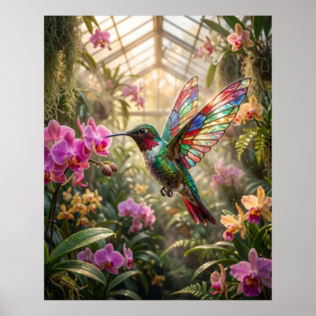 Glass Hummingbird Orchid Glow Poster (Front)