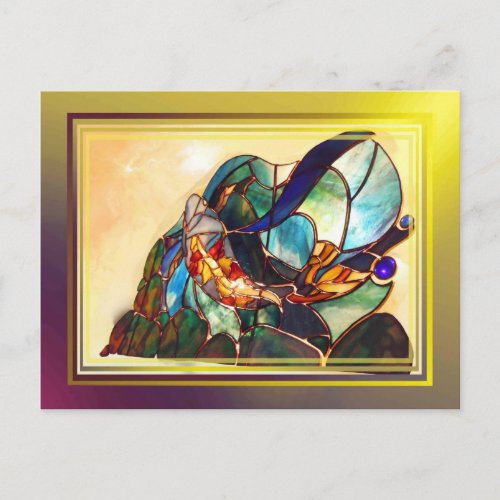 Glass Japanese Koi Fish Innovative Art Postcard