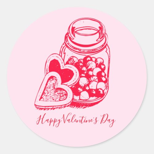Glass Jar Of Valentines Candy And Heart Cookies Classic Round Sticker