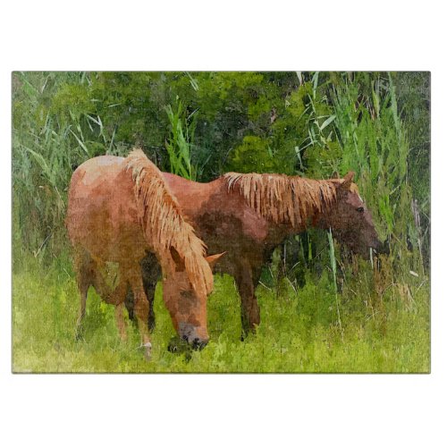 Glass Kitchen Cutting Board _ Assateague Ponies