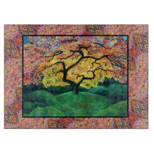Glass Kitchen Cutting Board Japanese Maple Tree