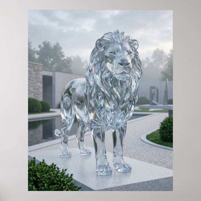 Glass Lion Sculpture Dawn Poster (Front)