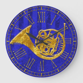 Glass Look Gold French Horn Large Clock by WRAPPED_TOO_TIGHT at Zazzle