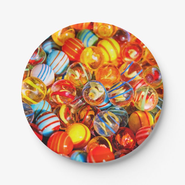 Glass marbles colorful paper plates (Front)