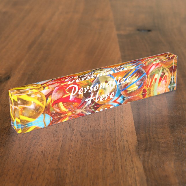Glass marbles old school colorful  desk name plate (Side)