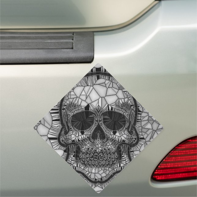 Glass Mosaic Skull, black white Car Magnet (In Situ)