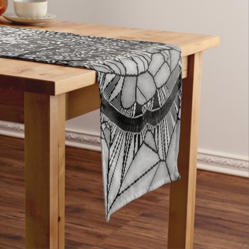 Glass Mosaic Skull black white Short Table Runner