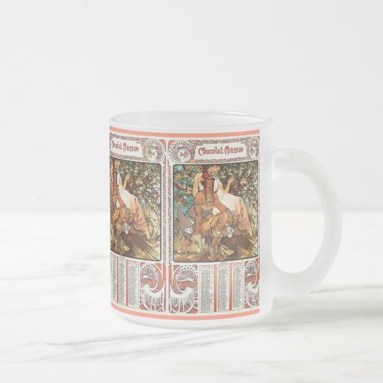 Glass Mug: Mucha - Art Nouveau Mug: Manhood Frosted Glass Coffee Mug