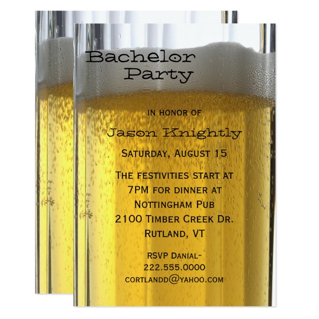 Glass Of Beer Bachelor Party Invitation