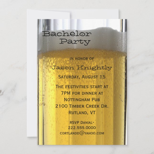 Glass of Beer Bachelor Party Invitation (Front)