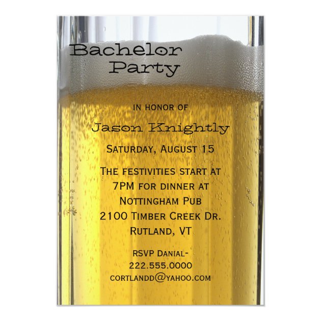 Glass Of Beer Bachelor Party Invitation
