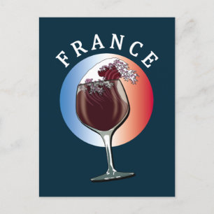 Glass of French Wine - France Postcard