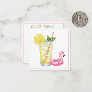 Glass of Lemonade With Flamingo Note Card