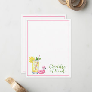 Glass of Lemonade With Flamingo Note Card