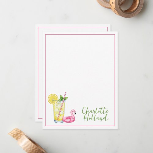 Glass of Lemonade With Flamingo Note Card