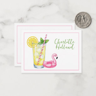 Glass of Lemonade With Flamingo Note Card