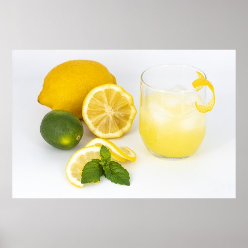 Glass of lemonade with lemon poster