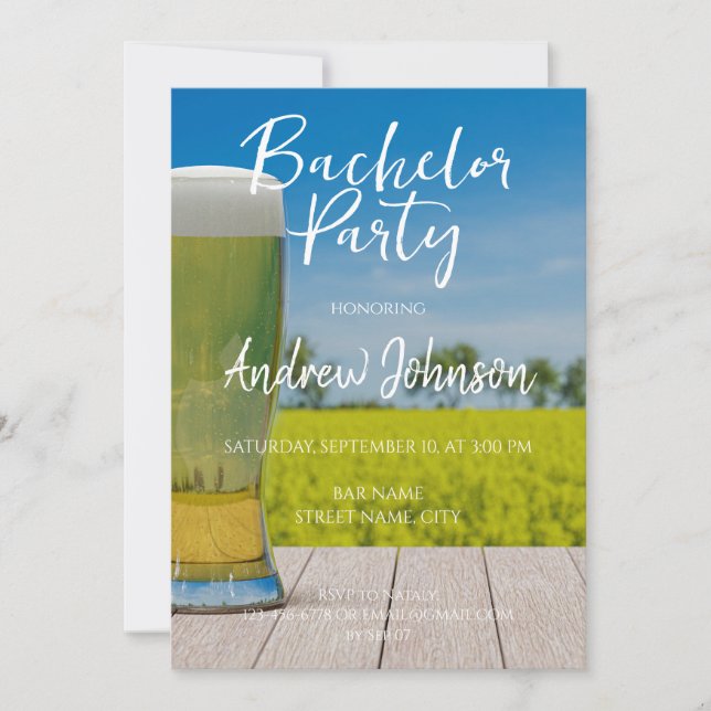 Glass of light beer on field invitation (Front)