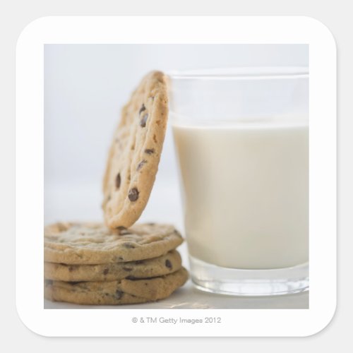 Glass of milk and cookies close_up square sticker