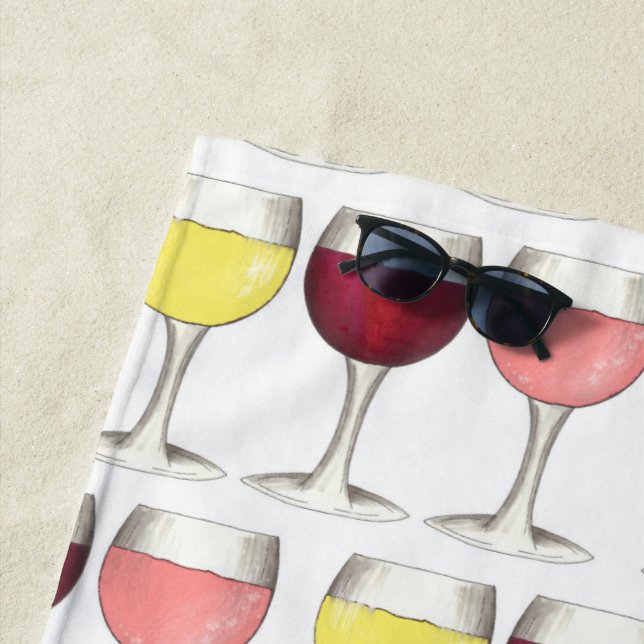 Glass of Red White Rosé Glasses Winery Wine Lover Beach Towel (In Situ)