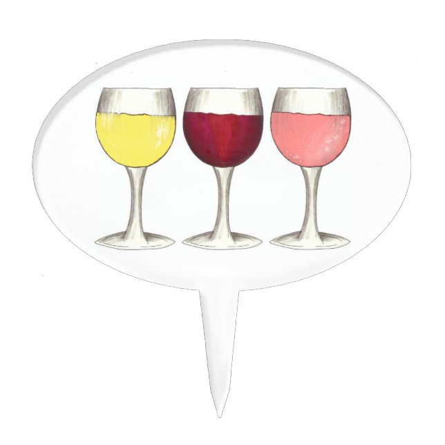 Glass of Red White Rosé Glasses Winery Wine Lover Cake Topper (Front)