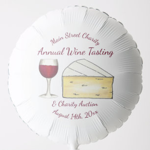Glass of Red Wine Brie Cheese Tasting Celebration Balloon