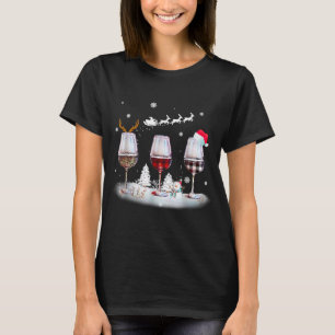Glass of Red Wine Christmas Leopard Glass Red T-Shirt
