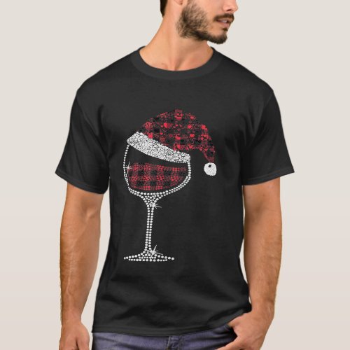 Glass of Red Wine Christmas Santa Hat Funny Wine X T_Shirt