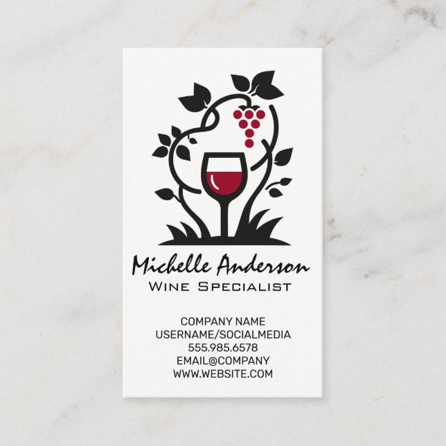 Glass of Red Wine | Grapes Business Card (Front)