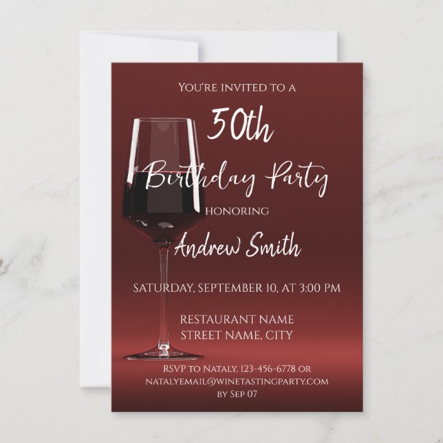Glass of red wine on red invitation (Front)